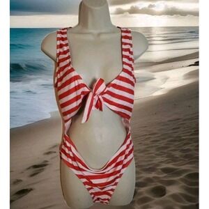 NWT Cross 1946 Women's Monokini Swimsuit Red/White Striped One Piece Size XL